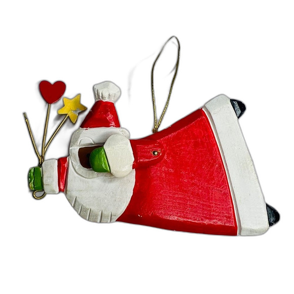 VINTAGE Wooden Carved Brown Santa Claus Ornament 6" Handpainted Xmas Folk Art - Picture 2 of 8